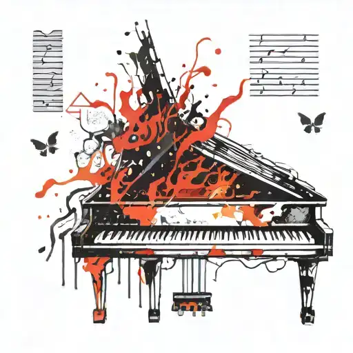 Electric Piano Keys With Flames Including A Broken Heart