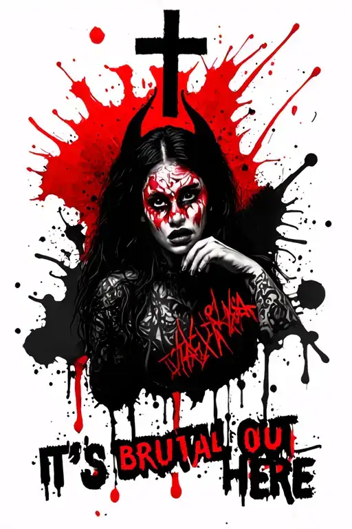 Demon Looking Like Selena Gomez With Letters Saying It's Brutal Out Here And A Cross