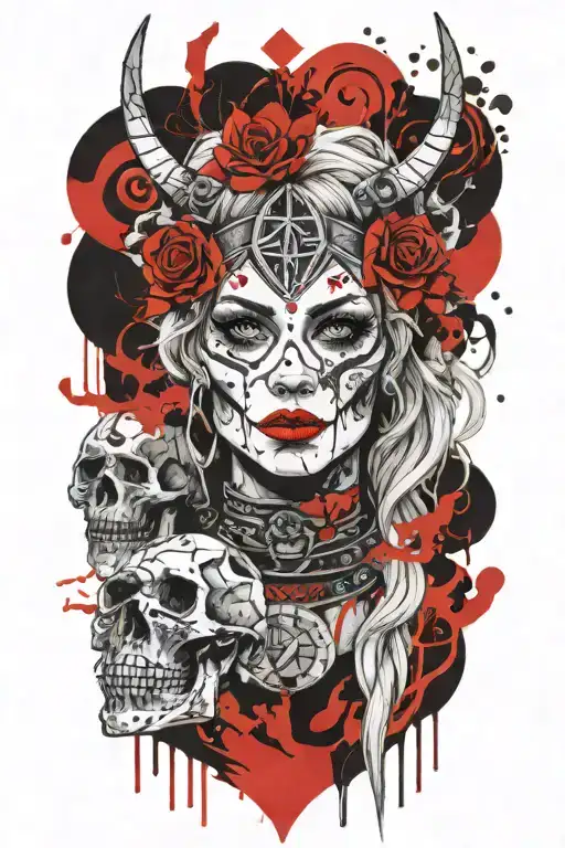 Norse Goddess Hella Portrait Looking Half Skull Face