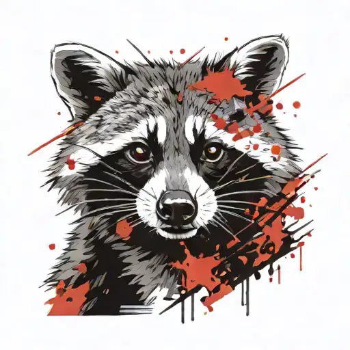 Realistic Raccoon With A Red Stripe On One Eye And Dark And Creepy