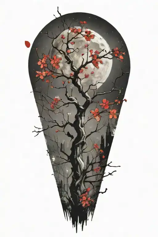 Trash Polka Moon And Sakura Branch