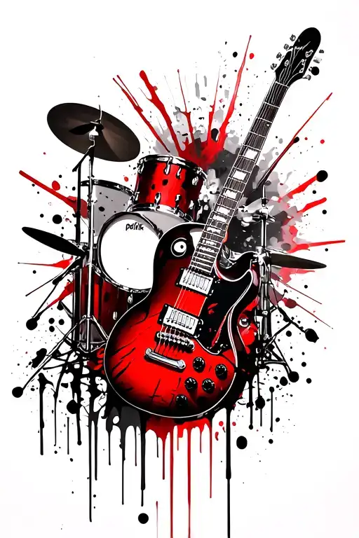 Broken Electric Guitar And Drums