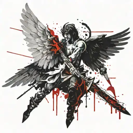 Angel And Devil Wings With Sword