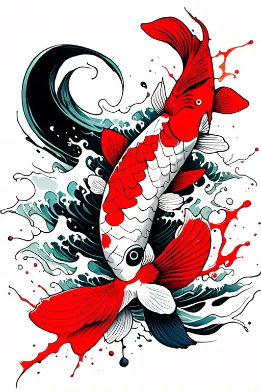 Koi Fish With Waves