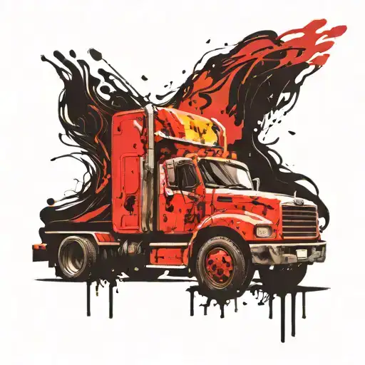 Trucker Driving Away Into Sunset