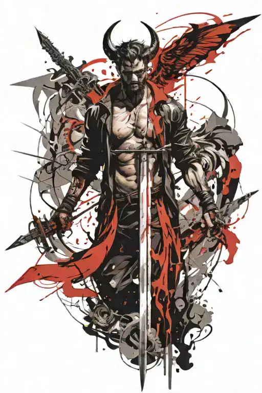 Lucifer With Red Sword In Right Hand