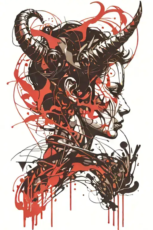 Full Silohette Shadow Woman With Horns No Face Looking Back