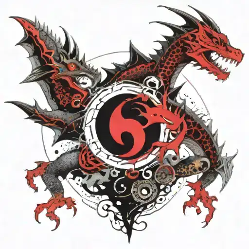 Dragon And Shark Ying Yang Black