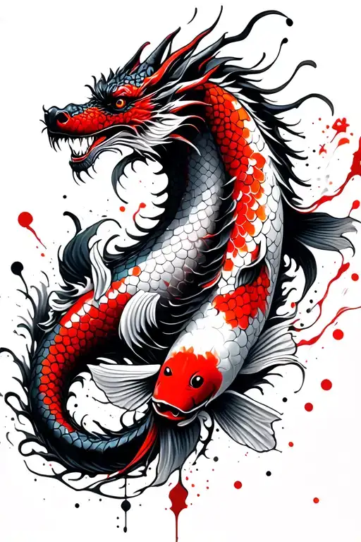 Dragon With Koi Fish