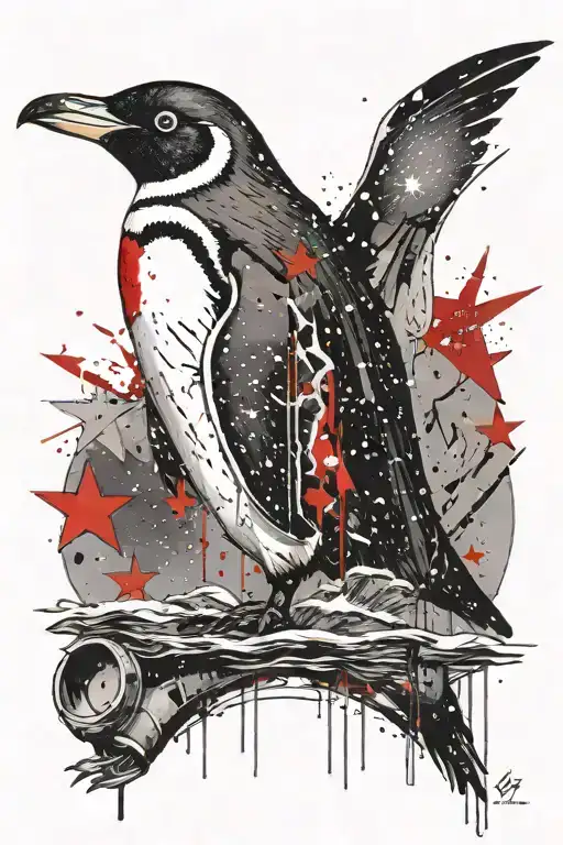 Penguin Looking Up At The Sky Filled With Stars While Inside A Lake