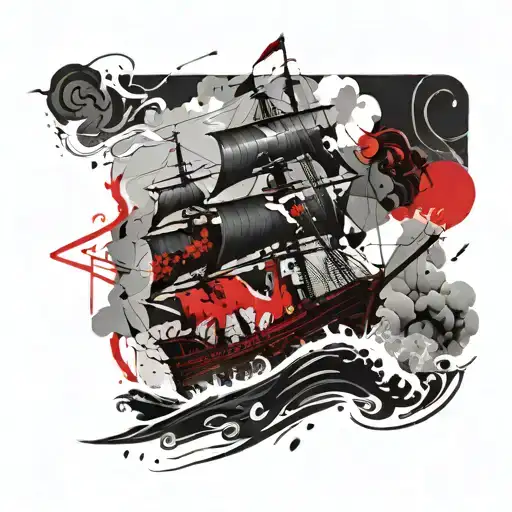 Galleon Pirate Ship Sailing Through Blood Sea