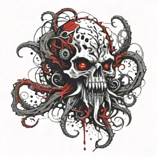 Evil Skeleton Octopus Tentacles Teeth Claws And Cthulhu
