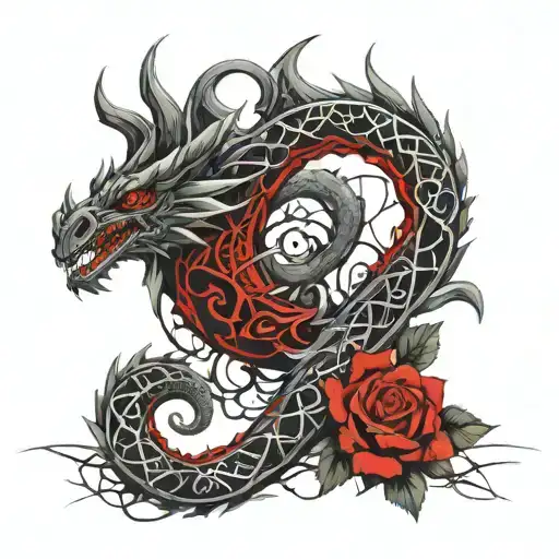 Infinity Sign Viking Dragon Thorned Rose