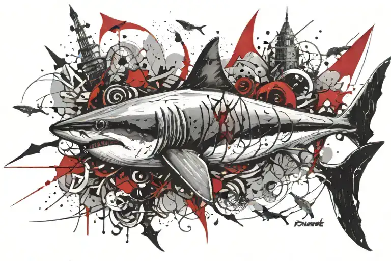 Shark Fin Above The Sea Creatures