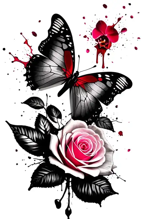 A Butterfly With Half Evaporating Into Rose Petal And Orchid And The Breast Cancer Sign Hidden