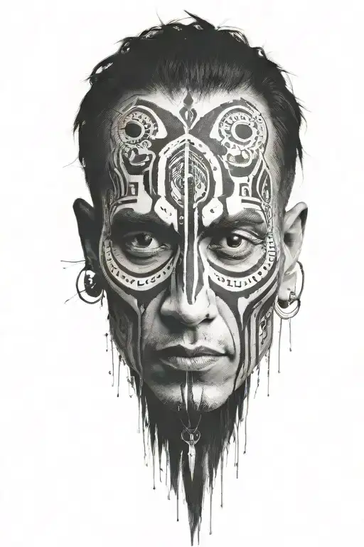 Indien Look In Front Of Me Gently Strange Texture And Design On His Face