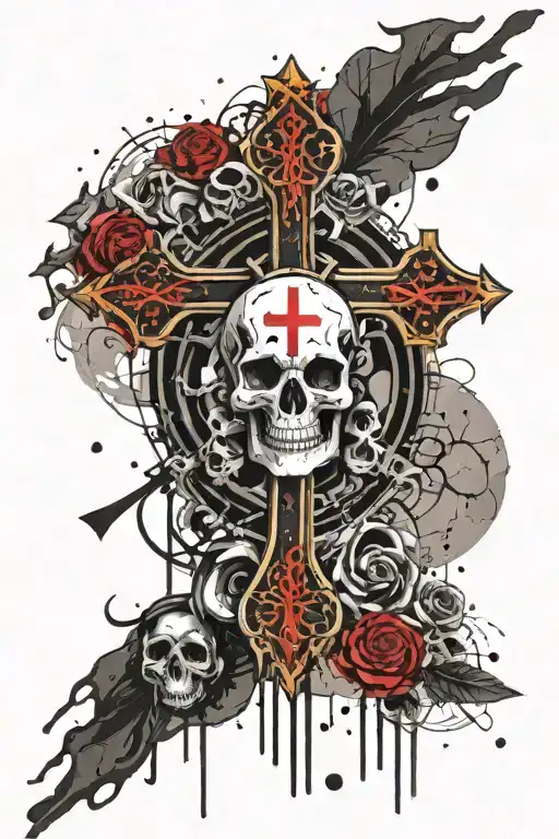 Gothic Cross With Skulls Surrounded
