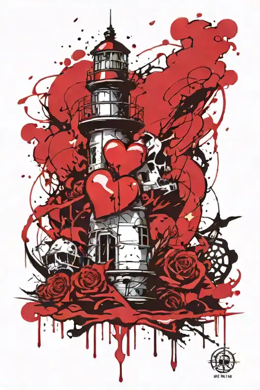 Lighthouse With Heart Inside And Skulls Floor