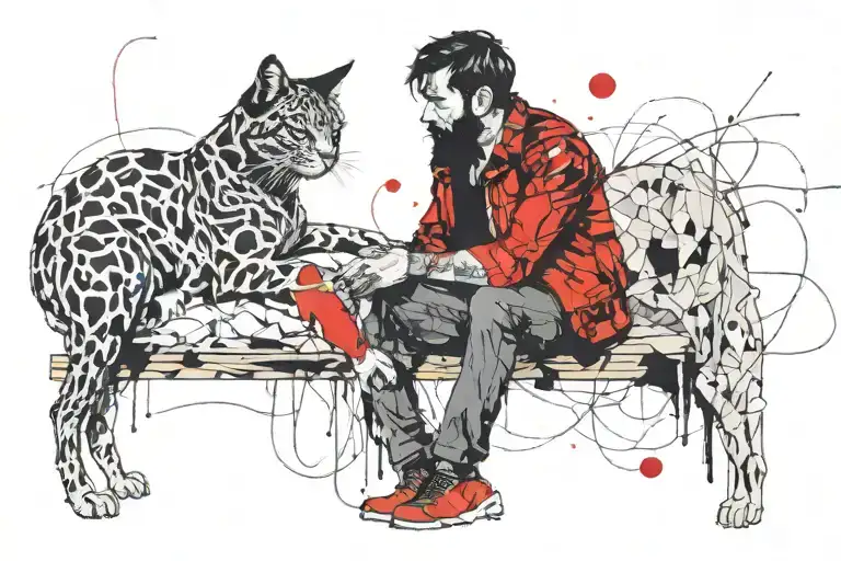 Smoking Man With Black Hair And Beard Hugging A Cat