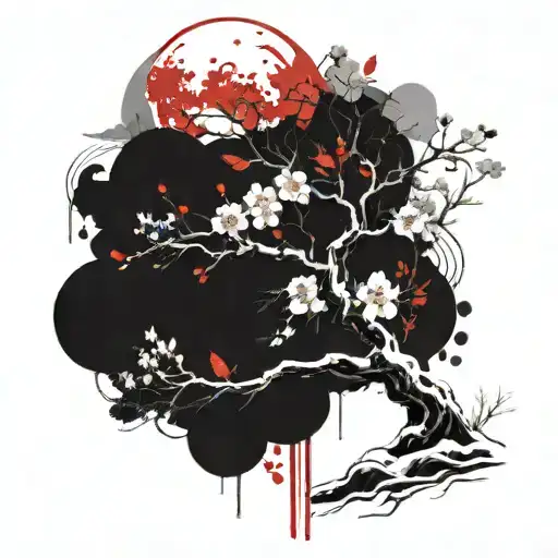 Japanese Cherry Blossom Tree In A Snowy Landscape