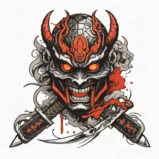 Oni Mask With A Katana And A Black Mamba