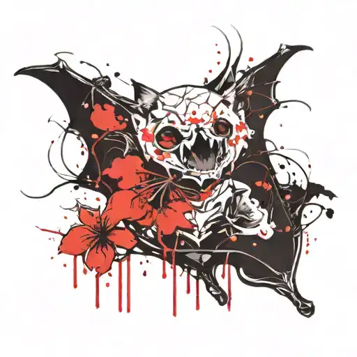 Bat With An Exposed Skeleton And A Cherry Blossom