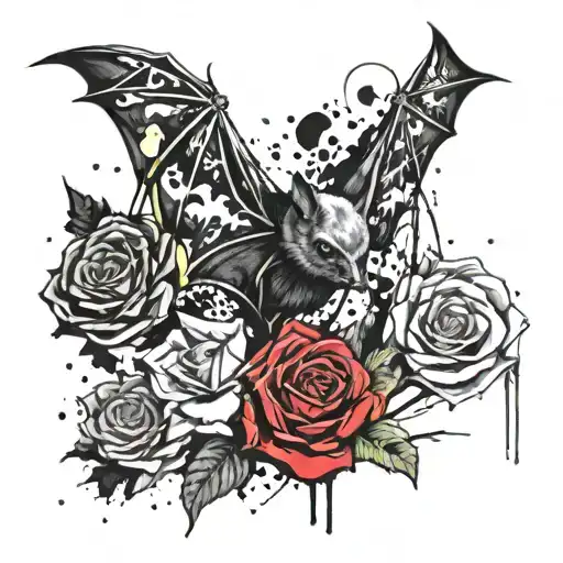 Bat With A Rose And And Hearts