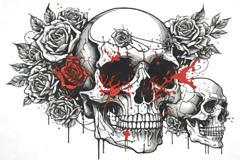 Skull And Roses Intertwined