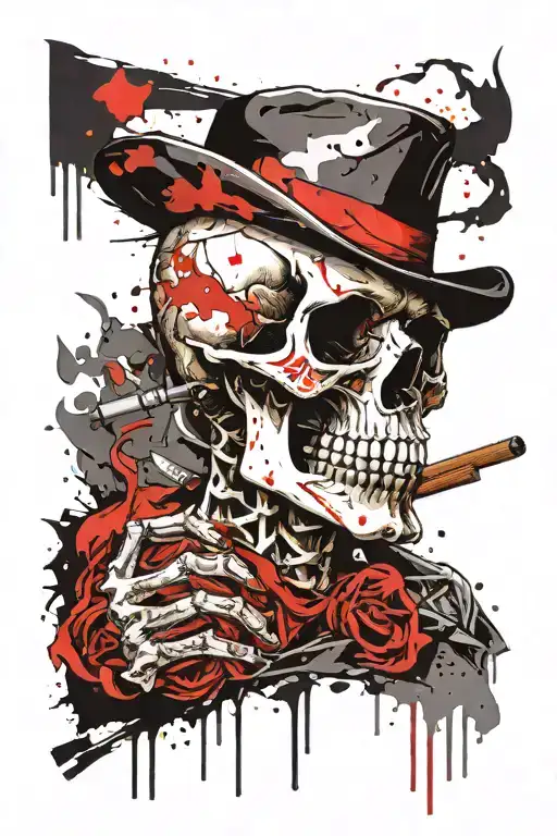 Skull And Cigar Smoking Skeleton Man