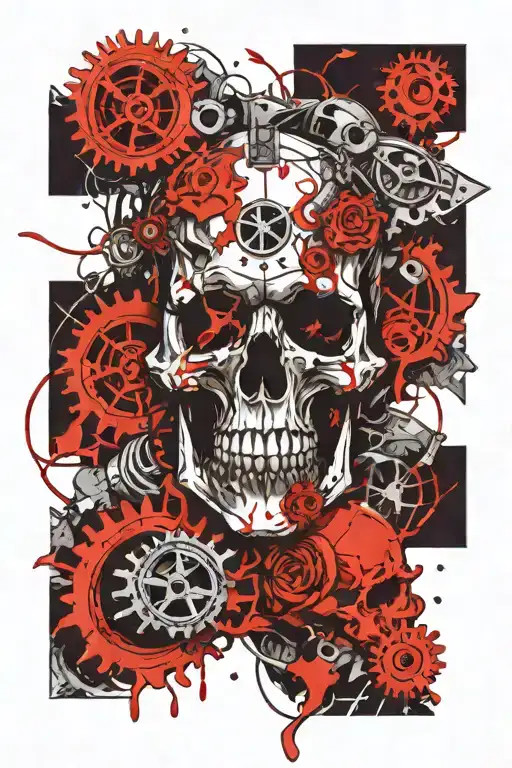 Skull With Gears With War Helemt On Which Has Fine Deatails With Alot Of Shading