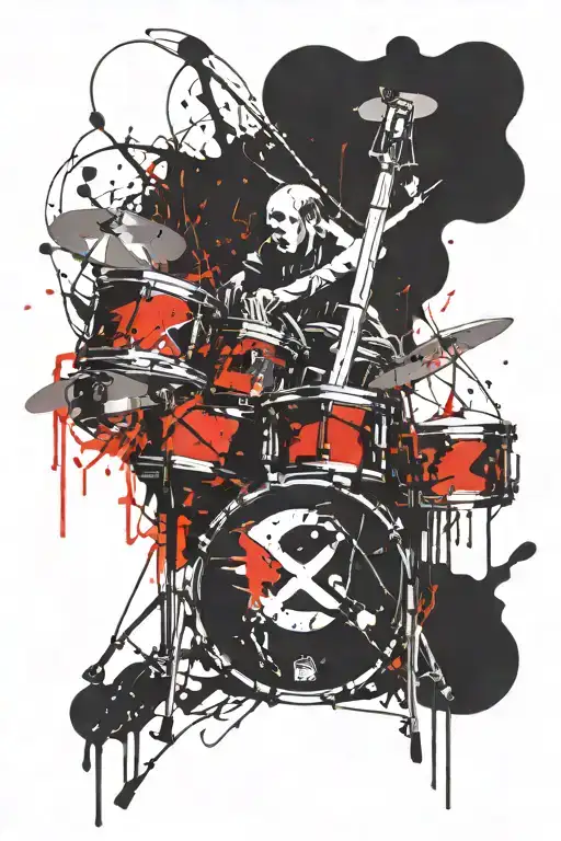 Drums With Musical Notes Intertwined On Fire Rising