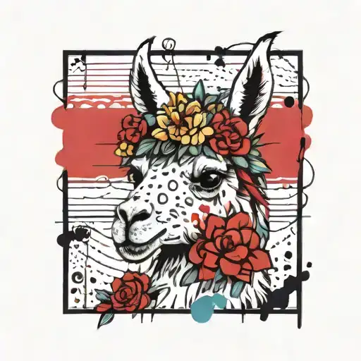 Colorful Llama With Flower Crown Knitting A Blanket