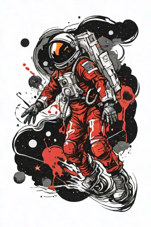 Spaceman Standing In Water With The Night Sky Above Tattoo Design Idea