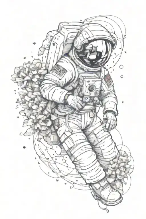 Astronaut Holding Flowers In Space Surrounded