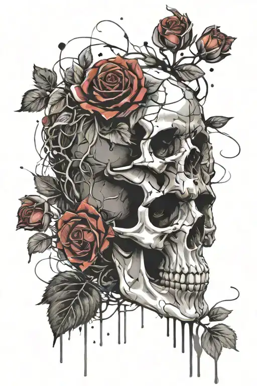 Skull And Roses Blooming