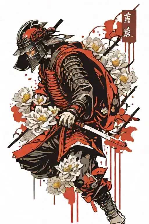 Samurai With White Chrysanthemum Flower