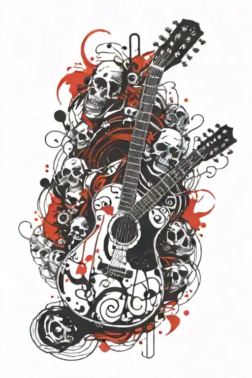 Guitar And Music Notes Skulls