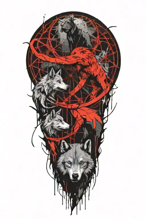 Wolf And Bear Fighting Stance In Dream Catcher Entangled