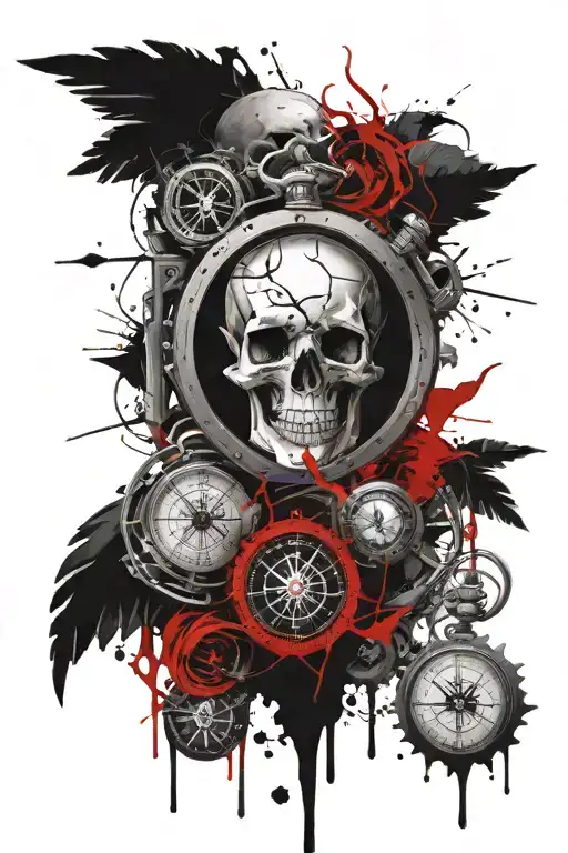 Skull And Compass And Pocket Watch