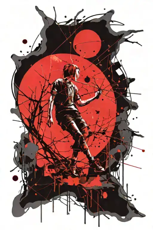 Red Moon And Lonely Person On It