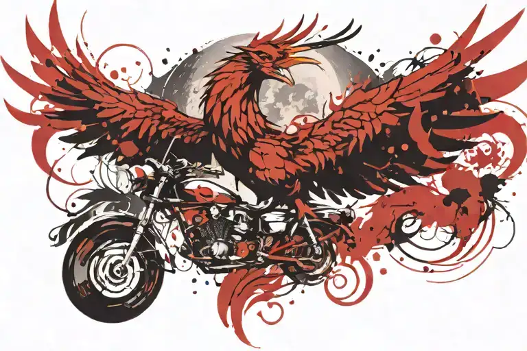 Rising Phoenix With Moon Merging Together