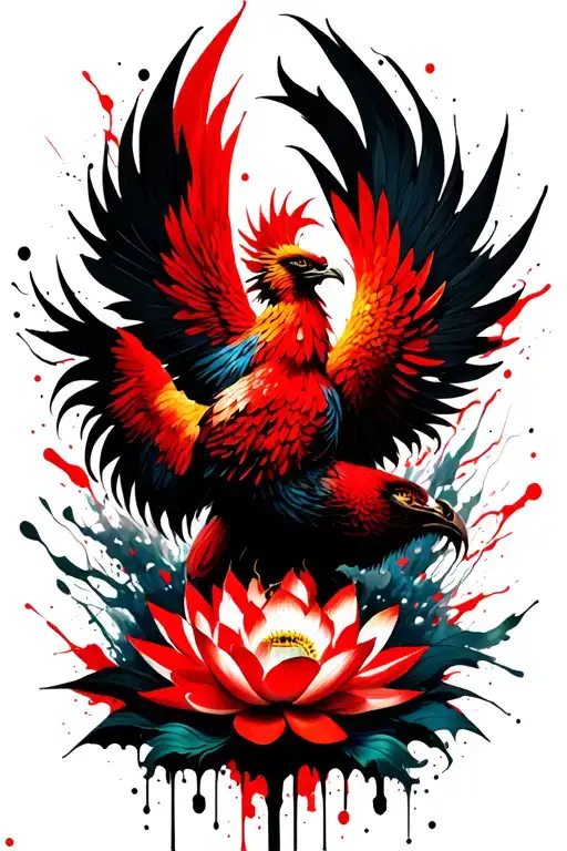 Rising Phoenix With Lotus Flowers