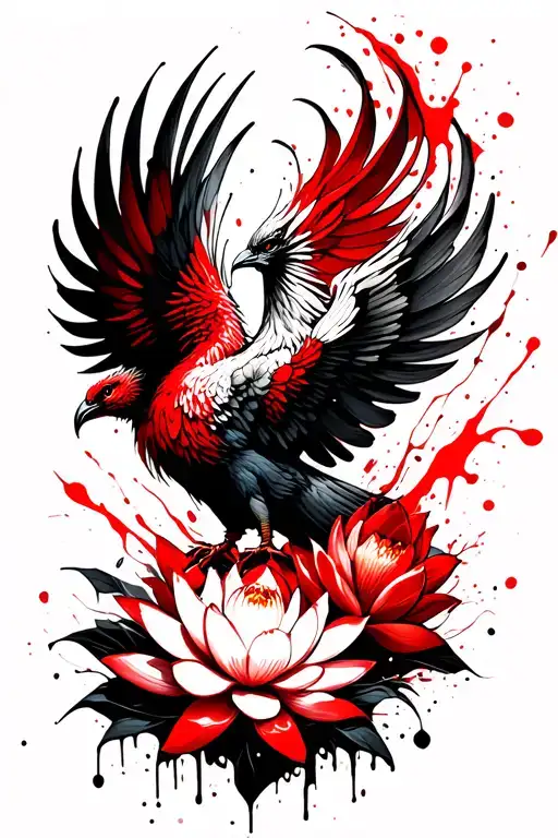 Rising Phoenix With Lotus Flowers