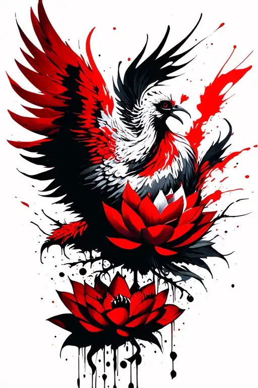Rising Phoenix With Lotus Flowers