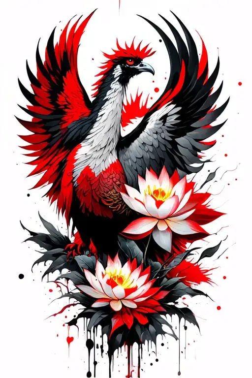 Phoenix Rising With Lotus Flowers