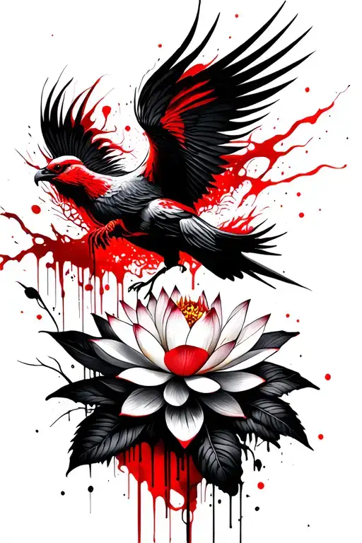 Phoenix Bird Rising Lotus Flowers