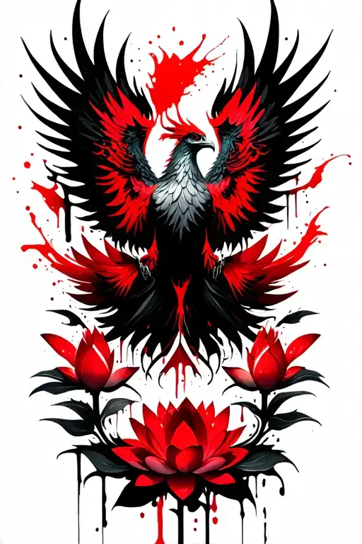 Phoenix Rising From Lotus Flowers