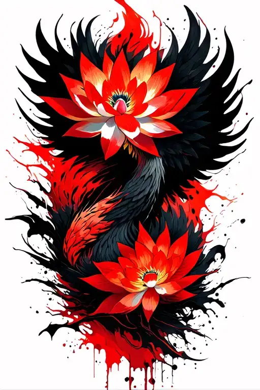 Fiery Phoenix Lotus Flowers Intertwined
