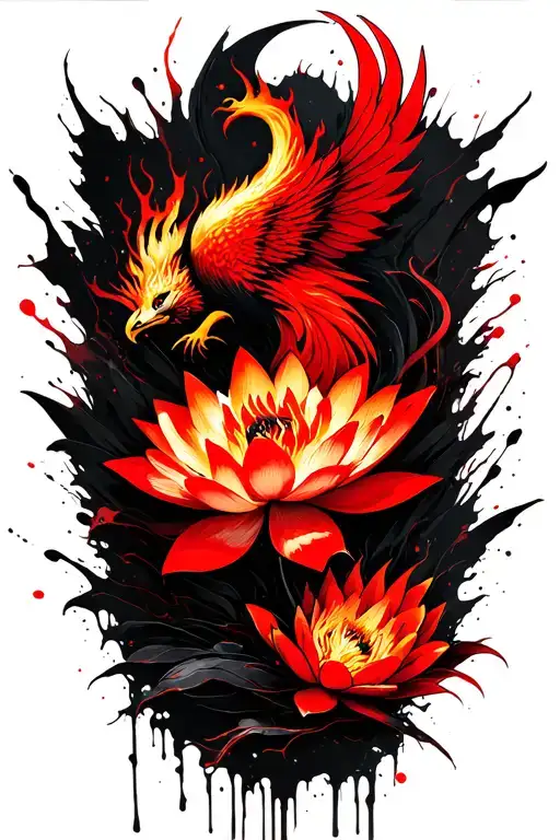 Fiery Phoenix Lotus Flowers Intertwined