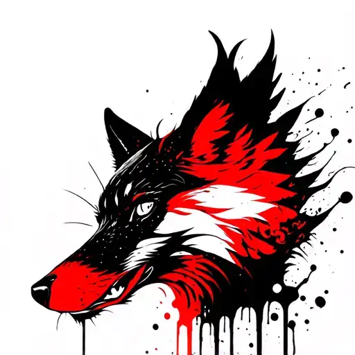 Melanistic Cross Fox Face Mixed With Phoenix Rising From Ashes